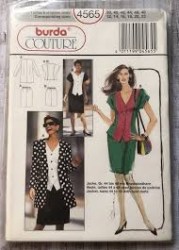 4565 BURDA SLEEVELESS CONTRAST V-BLOUSE, SKIRT, JACKET PATTERN 12-22 UNCUT